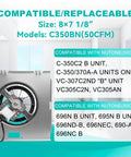 C350BN B Unit 50CFM Fan shown with compatible Nutone 696N models, 8x7 1/8 size, 2.0 Sone, fits various bathroom units
