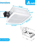 Radiance 80 CFM Exhaust Bathroom Fan With Quiet Operation And Built In Thermostat Heater, Energy Efficient Brushless DC Motor Delivers Ultra Low Noise And Long Lifespan From Delta Breez; white fan with duct.