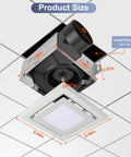 Diagram of Whisper Quiet 110 CFM Bathroom Exhaust Fan With Light Gaciban, showing product dimensions and ceiling installation