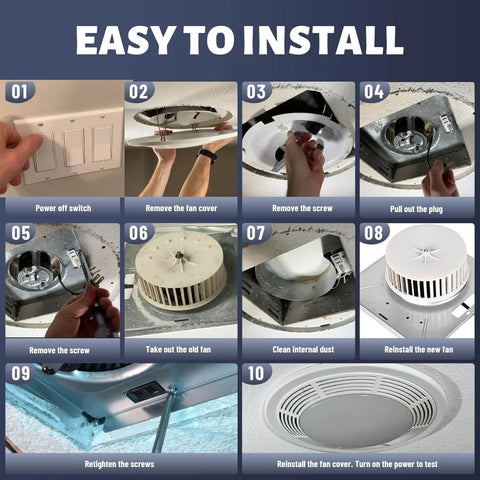 Installation steps for 8664RP 8663RP for Nutone B Unit Bathroom Fan Motor replacement, showing easy fan installation process.