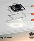 Installation steps of Must-Have 3-In-1 Bathroom Exhaust Fan With Light And Humidity Sensor, 11.81 x 11.02 inch opening.