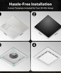 Installation steps for Ultra Quiet Bathroom Exhaust Fan With Light 144 CFM 1 Sone DC Motor 35W 6500K LED 11.8 inch grille.