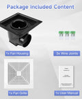 Ultra Quiet Bathroom Ceiling Exhaust Fan For Home Use 110 CFM 1.0 Sones 40 dB Fits 9.1 By 9.1 Inch Housing Keeps Your Bath Fresh And Vapor Free With Fanspex package contents