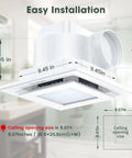 Diagram of 120 CFM Bathroom Exhaust Fan With Light Ultra Quiet 1.0 Sones Ceiling Mount Ventilation showing dimensions and size.