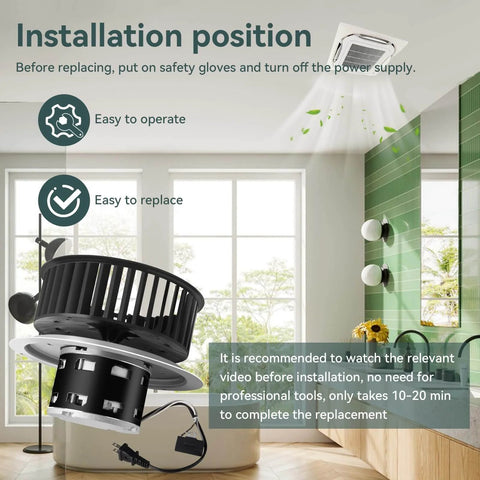 Upgrade QT-110N-B QT-80N-B QT-90N-B QT-9093 QT-100L Bathroom Fan Motor & Blower Wheel Replacement shown with installation tips.