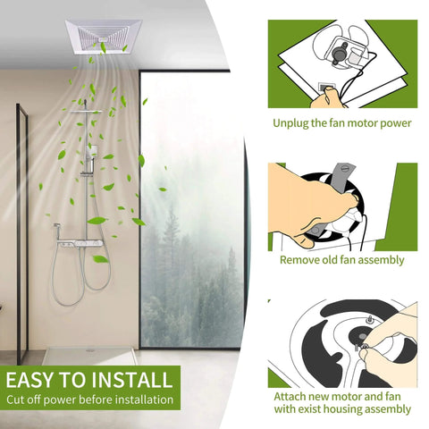 Installation diagram of Universal Bathroom Fan Motor Replacement - SM550 Electric Vent Fan Motor Kit for Nu-Tone Br-oan 50 CFM 120V.