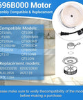 Image showing 0696B000 motor replacement compatibility chart with models including QT-100L QT-110-B QT-110N-B QT-90N-B.