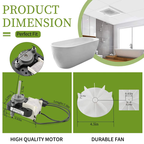 Universal Bathroom Fan Motor Replacement - SM550 Electric Vent Fan Motor Kit, installation dimensions, motor, fan size
