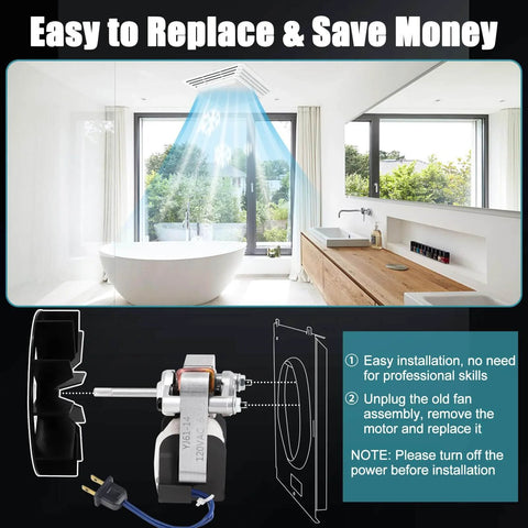 Diagram of Fan Motor Replacement for Broan Nutone 663 688 678 671 659 662 668 670 689 669 663-C 688-C bathroom installation