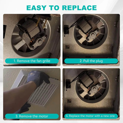Step-by-step installation of C350BN B Unit 50CFM Fan, Compatible with Nutone 696N(695) B Unit, shown with removal and replacement process.