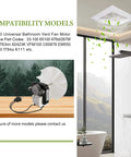 Universal Bathroom Fan Motor Replacement - SM550 Electric Vent Fan Motor Kit shown next to a bathroom ceiling vent installation.