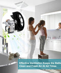 Bathroom with Broan Nutone fan motor replacement S97012038 installed, showing improved ventilation, family in background