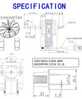 Technical diagram of Bathroom Vent Exhaust Fan Motor Replacement Electric Motors Kit Compatible with Nutone Broan Uppco 50CFM 120V.
