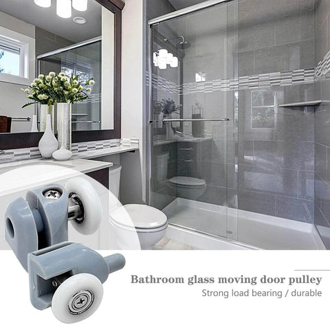 8 Pcs Shower Door Rollers Replacement Set with 25mm wheels in a bathroom setting