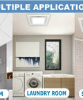 Quiet Bathroom Exhaust Fan With Light 112 CFM 1.0 Sones 6000K LED Panel installed in bathroom, laundry, shower ceilings