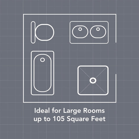 Floor plan indicating bathroom layout suitable for Easy Roomside Installation 110 CFM Bathroom Ventilation Fan Keeps Mirrors Crystal Clear And Quiet 3.0 Sones For Bathrooms Up To 105 Sq Ft White Broan NuTone.