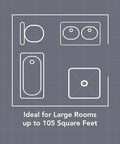 Bathroom layout diagram showing fixtures for ideal room size up to 105 square feet