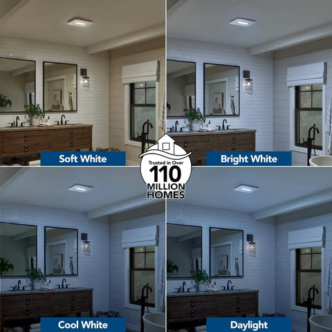 Upgrade Your Bathroom With Retrofit Exhaust Fan And Light Kit From Broan-NuTone, four CCT light settings in bathroom view.