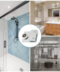 Frameless Sliding Shower Door Roller Replacement Set With Aluminum Alloy Flat Edge Wheels 26mm Diameter For 8 To 10mm Thick Glass Silver Finish Durable 2 Pack For Bathroom Glass Doors Easy Install And Smooth Operation displayed in various bathroom and closet settings.