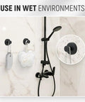 Golden Suction Cup Hooks For Glass And Tile Surfaces No Drill Wreath Hanger in shower with towel and scrubber hanging