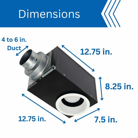 Dimensions of Whisper Recessed 80 CFM Bathroom Vent Fan With Dimmable 11W LED Light Energy Star Quiet Recessed Ceiling Mount