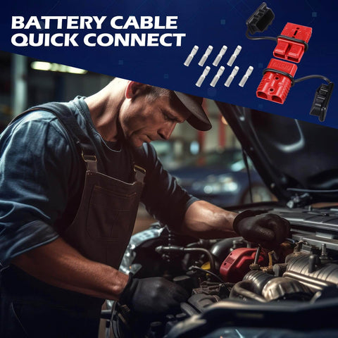 Mechanic using Six Piece Beefy 2 To 4 Gauge 175 Amp Battery Quick Connector Kit 12 To 36V for car engine setup