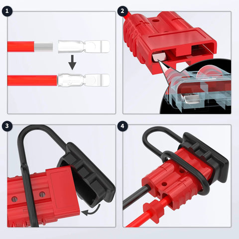 Four Pack 50 Amp Battery Quick Connect Disconnect Connector Kit For 6 To 12 AWG Cable 600V Wire Harness Plug installation steps