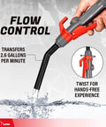 Close-up of TERA PUMP Portable Battery Powered Gas Transfer Pump (2.6 GAL/MIN) Liquid Transfer Pump in use with water flow