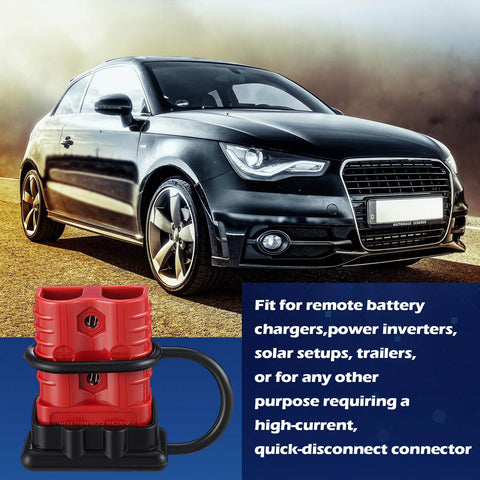 Car with Six Piece Beefy 2 To 4 Gauge 175 Amp Battery Quick Connector Kit 12 To 36V Wire Harness Plug shown at the foreground.