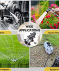 Multi-use scenarios of bayite 12V DC Water Transfer Pump, including car wash, garden watering, lawn irrigation, sprayer pump use.