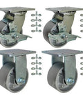 BBQ Pit 4" Steel Caster Kit with Mounting Hardware, 3,200 Lbs. Total Capacity showing heavy-duty steel wheels