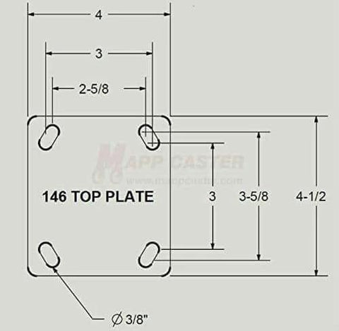 BBQ Pit 5" Polyolefin Casters Kit with Mounting Hardware, 2,000 Lbs. Total Capacity top plate diagram with dimensions