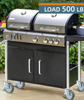 Barbecue grill on deck fitted with Rubber Swivel Caster With Side Brakes, 3 Inch Wheel, Threaded Stem 3/8 Inch Diameter for mobility.