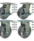 BBQ Pit 5" Steel Caster Kit with Mounting Hardware, 4,800 Lbs. Total Capacity showing four heavy-duty casters and hardware