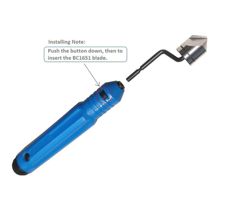 BC1651 Pro Grade Countersink Inner Hole Chamfer Repair Reamer Tool showing NB1100 handle and blade installation instructions.
