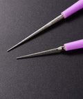 Bead Hole Reamer Tool For Jewelry Making By EXCEART, close-up showing fine tips and ergonomic anti-skid purple handle for precision work.