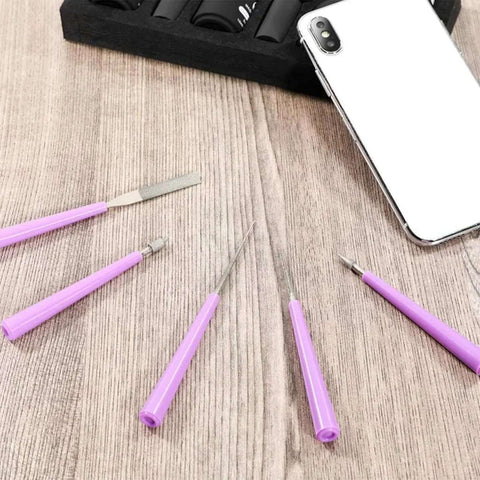 Diamond Tipped Pro Grade Bead Reamer Set For Jewelry Making And Beading Tools 10 Piece Kit with pink plastic handles on table