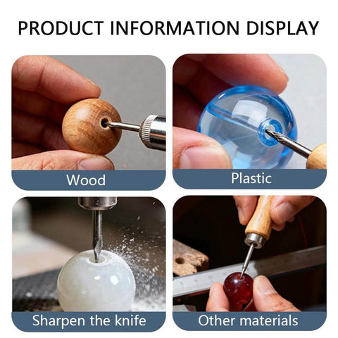 Four Piece Diamond Tipped Bead Reamer Set Hole Enlarger Tools For Glass Plastic Metal Wood Beads Jewelry Making Beading Hole Opener Kit Purple Color Pack in action on wood, plastic, and other materials