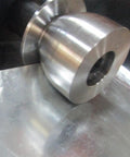 Close-up of Eight Radius Die Set For Bead Roller With 22mm Shaft on steel sheet, showcasing CR12 steel die and smooth radius edge formation.