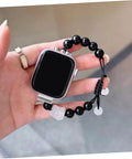 Smartwatch with bead-style strap and silver adapter, illustrating effortless installation of 10 Pack Watch Strap Connecting Adapters For Smartwatch Alloy