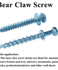 Double-Headed Bear Claw Picture Hanging Screw Hook Set For Drywall And Wood Studs 4 In 1 Design with Silver Metal Finish
