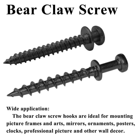 Pro Grade Picture Hanging Screws Set With Double Headed Bear Claw Screws for sawtooth hangers and keyhole mounts, close-up view