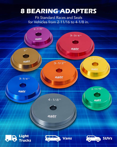 Heavy Duty Bearing Race And Seal Driver Kit 15 Piece With 2 11 16 Inch To 4 1 8 Inch Adapters Knurled And Pneumatic Handles