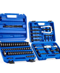 2 in 1 Blind Hole Bearing Puller & Bushing Press Kit open in blue case showing tools for bearing and bushing removal.