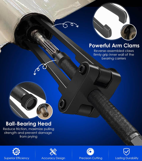 Close-up of Lower Bearing Carrier Puller with adjustable arms and powerful arm clamps for 115HP and up outboard gearcases