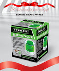 Box of Premium Bearing Packer Kit, Portable Handy Wheel Bearing Packer Tool shown on a shelf with product details visible.
