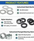 Bearing Bore Hole And Hub Length Adjustment Hardware Kit With Flanged Sleeves And Nylon And Steel Washers Product Features