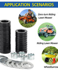 Bearing Bore Hole And Hub Length Adjustment Hardware Kit displayed with washers and spacers, suitable for wheelbarrows and lawn mowers.