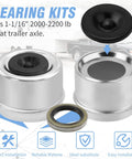 Boat trailer axle bearing kit with 1-1/16 inch cap and seal, suitable for 2000-2200 lb axles, front view of components.