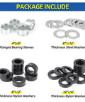Bearing Bore Hole And Hub Length Adjustment Hardware Kit With Flanged Sleeves And Nylon And Steel Washers for precise alignment.